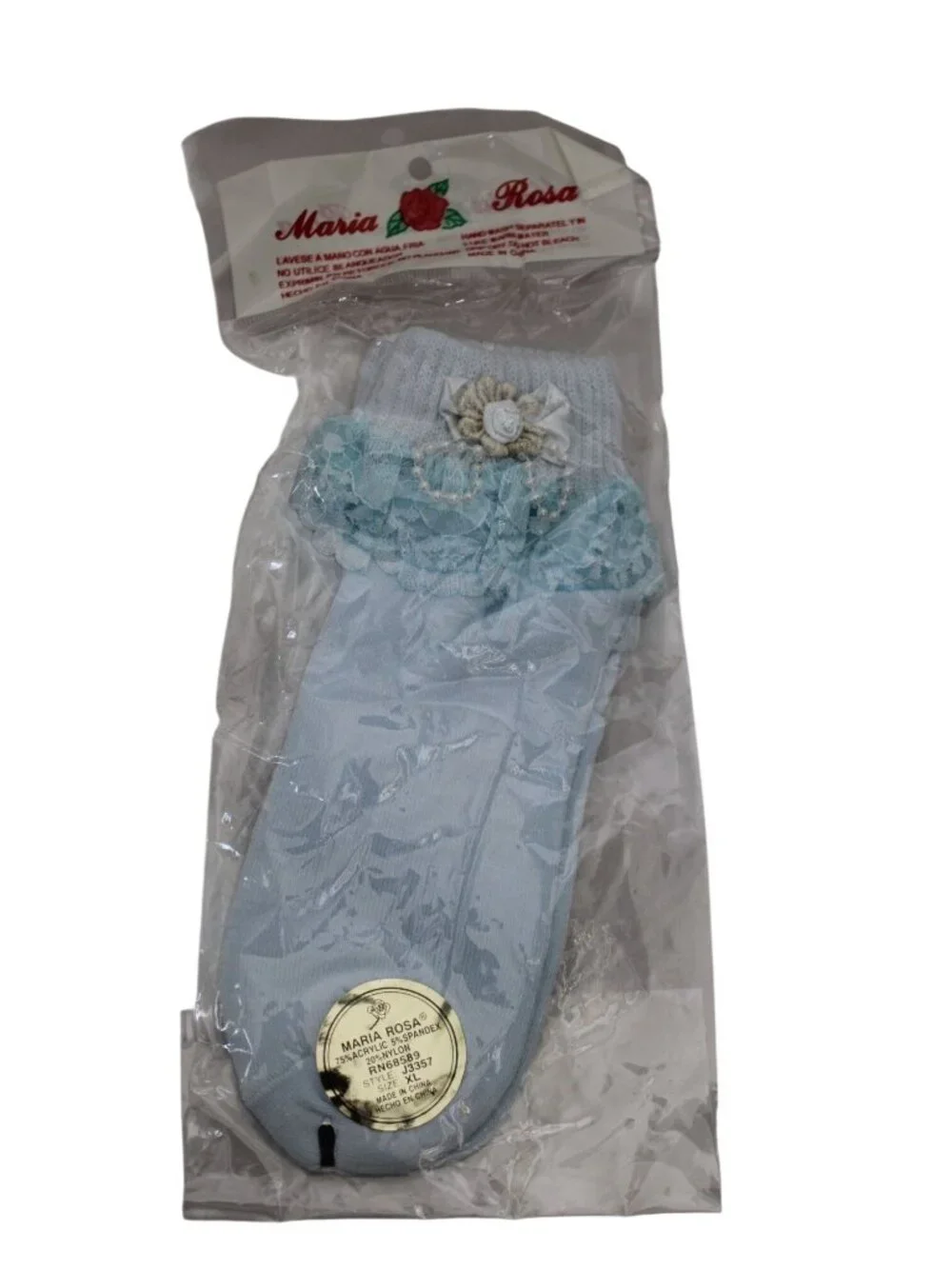Maria Rosa Blue Church Babtism Socks Booties Lace XL